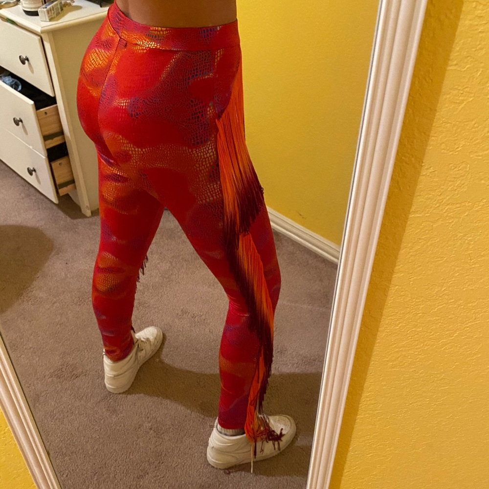 Club Exx rainbow snakeskin fringe flares
